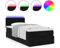 vidaXL - Bed - poef - met - matras - en - LED's - 80x200 - cm - fluweel - zwart