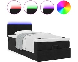 vidaXL - Bed - poef - met - matras - en - LED's - 80x200 - cm - fluweel - zwart