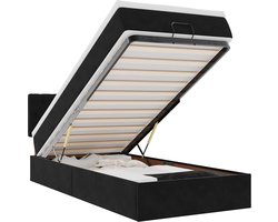 vidaXL - Bed - poef - met - matras - en - LED's - 80x200 - cm - fluweel - zwart