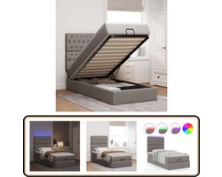 vidaXL Bed poef met matras en LED's 90x200 cm stof taupe