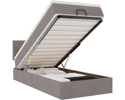 vidaXL - Bed - poef - met - matras - en - LED's - 90x200 - cm - stof - taupe