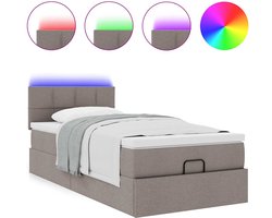 vidaXL - Bed - poef - met - matras - en - LED's - 90x200 - cm - stof - taupe