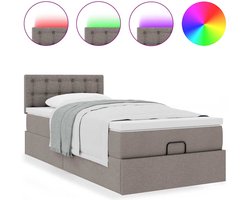 vidaXL - Bed - poef - met - matras - en - LED's - 90x200 - cm - stof - taupe