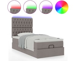 vidaXL - Bed - poef - met - matras - en - LED's - 90x200 - cm - stof - taupe