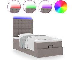 vidaXL - Bed - poef - met - matras - en - LED's - 90x200 - cm - stof - taupe