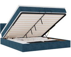 vidaXL - Bed - poef - met - matrassen - en - leds - 200x200 - cm - fluweel - donkerblauw