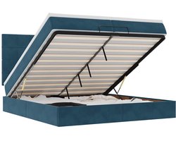 vidaXL - Bed - poef - met - matrassen - en - leds - 200x200 - cm - fluweel - donkerblauw