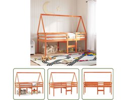 vidaXL Beddak - Hoogslaper - Hoogslaper met dak massief grenenhout wasbruin 90x200 cm - Grenenhout - Kidsbed - Kinderbed