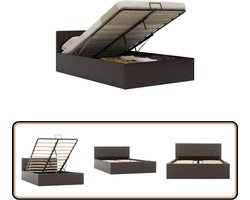 vidaXL Bedframe 120x200 cm met opslag - Grijs Kunstleder Bed - Boxspring Bed - Tweepersoonsbed - Bed Met Opbergruimte - Hoofdbord