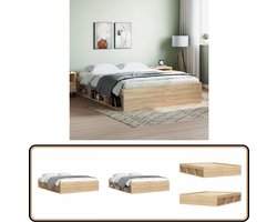 vidaXL Bedframe - 160x200 cm - Sonoma eiken kleur Scandinavisch Design - Houten Bed Frame - Eikenhout - Tweepersoons Bed - Bed Met Opbergruimte