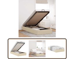 vidaXL Bedframe 90x200 cm - Crème, met Opbergruimte Bed Frame - Boxspring - Tweepersoonsbed - Creme Kleur - Opbergruimte