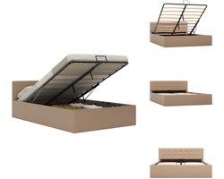 vidaXL Bedframe - Bedframes - Bed - Bedden - Bedframe met opslag hydraulisch kunstleer cappuccino 140x200 cm