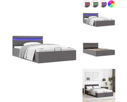vidaXL Bedframe - Bedframes - Bed - Bedden - Bedframe met opslag hydraulisch LED kunstleer grijs 120x200 cm