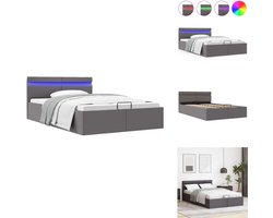 vidaXL Bedframe - Bedframes - Bed - Bedden - Bedframe met opslag hydraulisch LED kunstleer grijs 140x200 cm