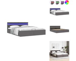 vidaXL Bedframe - Bedframes - Bed - Bedden - Bedframe met opslag hydraulisch LED kunstleer grijs 160x200 cm