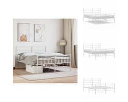 vidaXL Bedframe - Bedframes - Tweepersoonsbed - Bed - Bedframe met hoofd- en voeteneinde metaal wit 140x190 cm