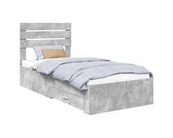 vidaXL - Bedframe - Beton - Grijs - en - Zilver - 70 - x - 190 - cm - Bewerkt - hout