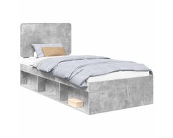 vidaXL - Bedframe - Betonnen - Grijs - 100 - x - 200 - cm - Massief - grenenhout