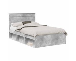vidaXL - Bedframe - Betonnen - Grijs - 135 - x - 190 - cm - Massief - grenenhout