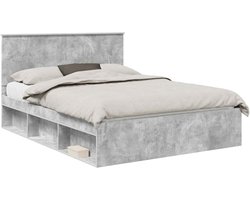 vidaXL - Bedframe - Betonnen - Grijs - 150 - x - 200 - cm - Massief - grenenhout