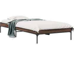 vidaXL - Bedframe - bewerkt - hout - en - metaal - bruin - eikenkleurig - 90x190 - cm
