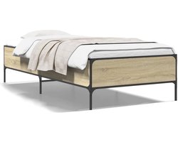 vidaXL - Bedframe - bewerkt - hout - en - metaal - sonoma - eikenkleurig - 90x200 - cm