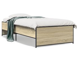 vidaXL - Bedframe - bewerkt - hout - en - metaal - sonoma - eikenkleurig - 90x200 - cm