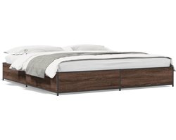 vidaXL - Bedframe - bewerkt - hout - metaal - bruin - eikenkleur - 200x200 - cm