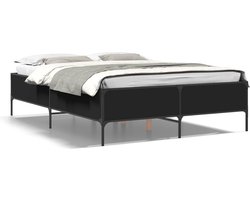 vidaXL - Bedframe - bewerkt - hout - metaal - zwart - 160x200 - cm