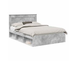 vidaXL - Bedframe - Effen - Betonnen - Grijs - 150 - x - 200 - cm - Massief - grenenhout