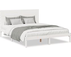 vidaXL - Bedframe - extra - lang - zonder - matras - massief - hout - wit - 140x210 - cm