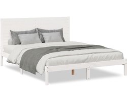 vidaXL - Bedframe - extra - lang - zonder - matras - massief - hout - wit - 140x220 - cm