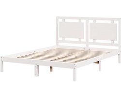 vidaXL Bedframe extra lang zonder matras massief hout wit 140x220 cm, bed, 2-persoonsbed slaapkamermeubel, houten bed, tweepersoonsbed