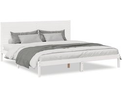vidaXL - Bedframe - extra - lang - zonder - matras - massief - hout - wit - 180x210 - cm