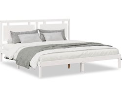 vidaXL - Bedframe - extra - lang - zonder - matras - massief - hout - wit - 180x220 - cm