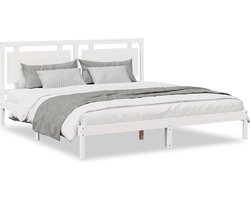 vidaXL - Bedframe - extra - lang - zonder - matras - massief - hout - wit - 200x220 - cm
