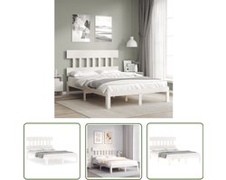 vidaXL Bedframe - Grenenhout - Wit - 140x190 cm Massief Hout Bed Frame - Wit Bed Frame - Grenenhouten Bed - Tweepersoons Bed - Bed Met Hoofdbord