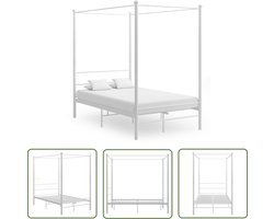 vidaXL Bedframe - Hemelbed - Hemelbedframe metaal wit 140x200 cm - Tweepersoonsbed - Metalen Bed - Wit Bed