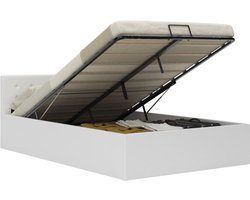 vidaXL - Bedframe - hydraulisch - kunstleer - wit - 140x200 - cm