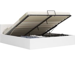 vidaXL - Bedframe - hydraulisch - kunstleer - wit - 160x200 - cm