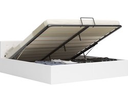vidaXL Bedframe hydraulisch kunstleer wit 160x200 cm - Bedframe - Bedframes - Bed - Bedden