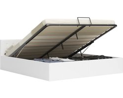 vidaXL - Bedframe - hydraulisch - kunstleer - wit - 180x200 - cm