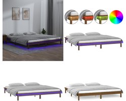 vidaXL Bedframe LED massief hout honingbruin 140x200 cm - Bedframe - Bedframes - Slaapkamermeubel - Bedbasis