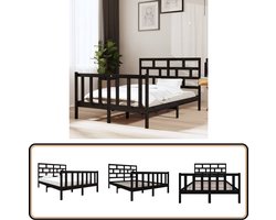 vidaXL Bedframe massief grenenhout zwart - 135x190cm Houten Bedframe - Massief Grenenhout - Zwarte Bedpost - Modern Bed - Tweepersoons Bed