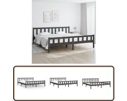 vidaXL Bedframe - Massief hout - Grijs - 180x200 cm Massieve Houten Bed - Grijs Bedframe - Tweepersoons Bed - Super King Size Bed - Houten Bedkast