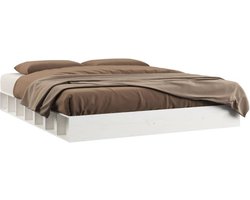 vidaXL - Bedframe - massief - hout - wit - 200x200 - cm