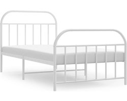 vidaXL - Bedframe - met - hoofd- - en - voeteneinde - metaal - wit - 100x190 - cm