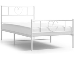 vidaXL - Bedframe - met - hoofd- - en - voeteneinde - metaal - wit - 100x190 - cm