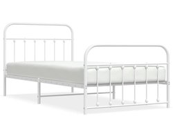 vidaXL - Bedframe - met - hoofd- - en - voeteneinde - metaal - wit - 100x200 - cm
