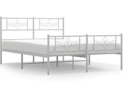 vidaXL - Bedframe - met - hoofd- - en - voeteneinde - metaal - wit - 135x190 - cm